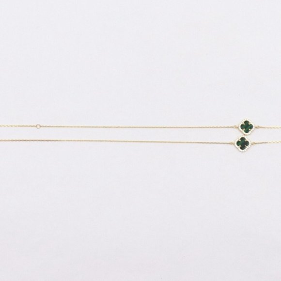 New RACHEL ZOE 18K Gold Silver Malachite Three Clover Cubic Zirconia Necklace - Picture 6 of 12